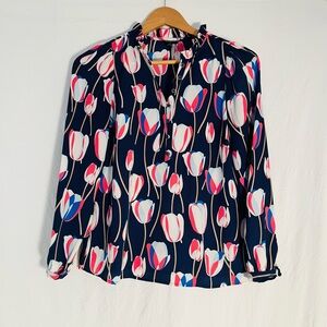 Talbots Pink and White Ruffled Bib Collar Blouse